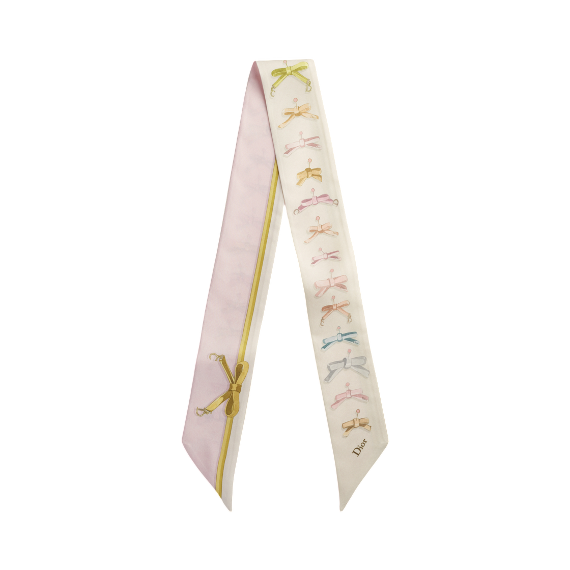 62TM106I6048-C419 (W) Dior Delicate Bow Mitzah Scarf Silk Twill Pink Multicolor