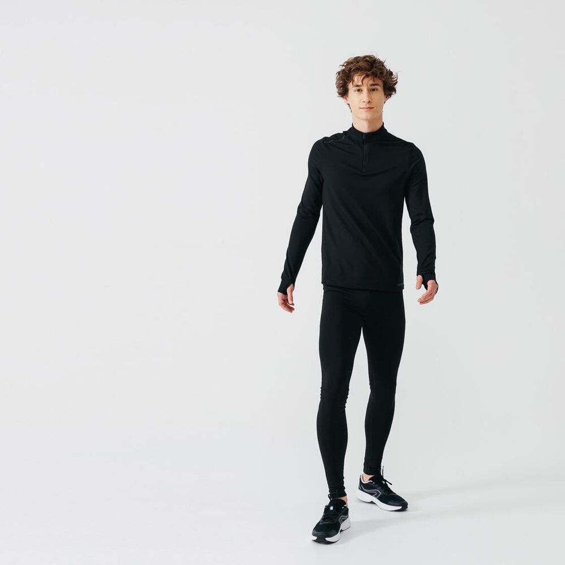 데카트론 남성 하프집 러닝 긴팔 티 런 웜 100 스모크 블랙(DECATHLON Men's Half-Zip Running Long-Sleeved T-Shirt Run Warm 100 Smoke Black) - 3