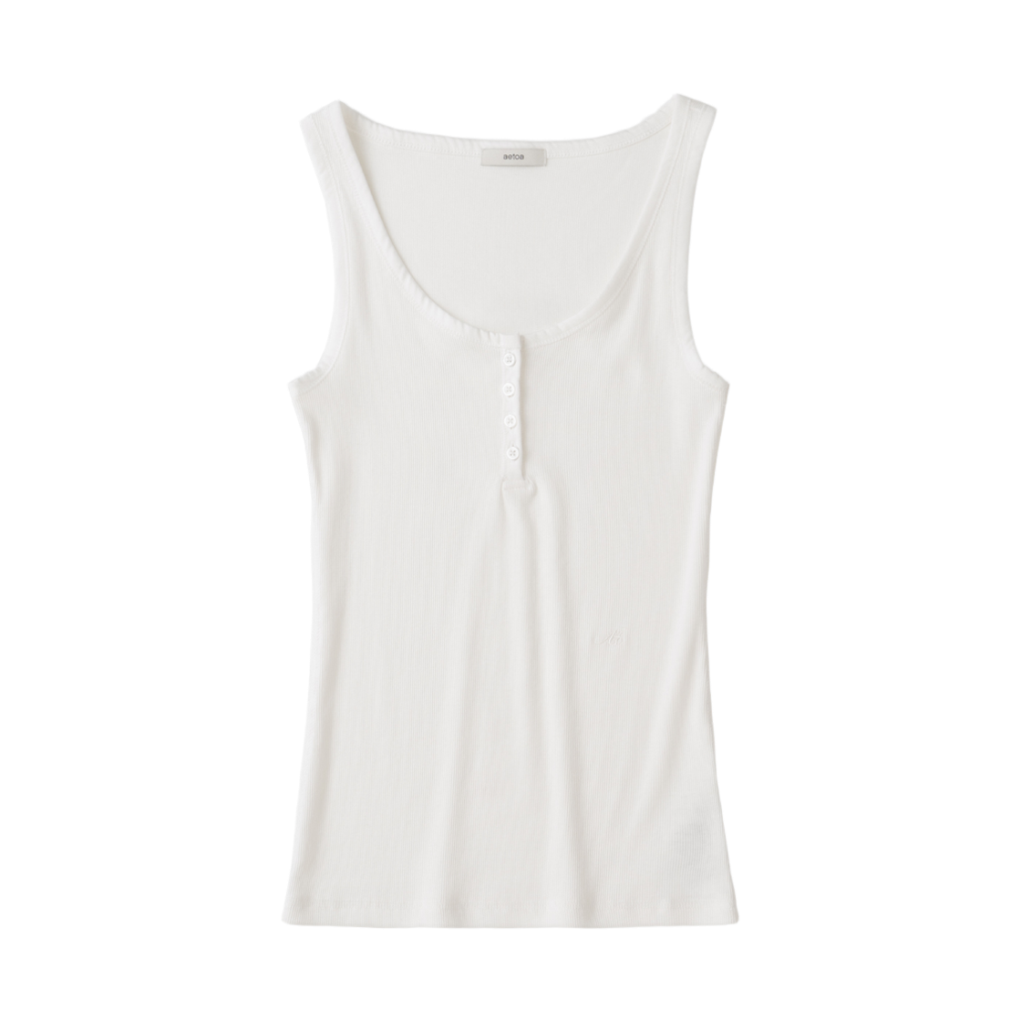 에토아 헨리넥 골지 슬리브리스 탑 화이트(aetoa Henley Neck Ribbed Sleeveless Top White)