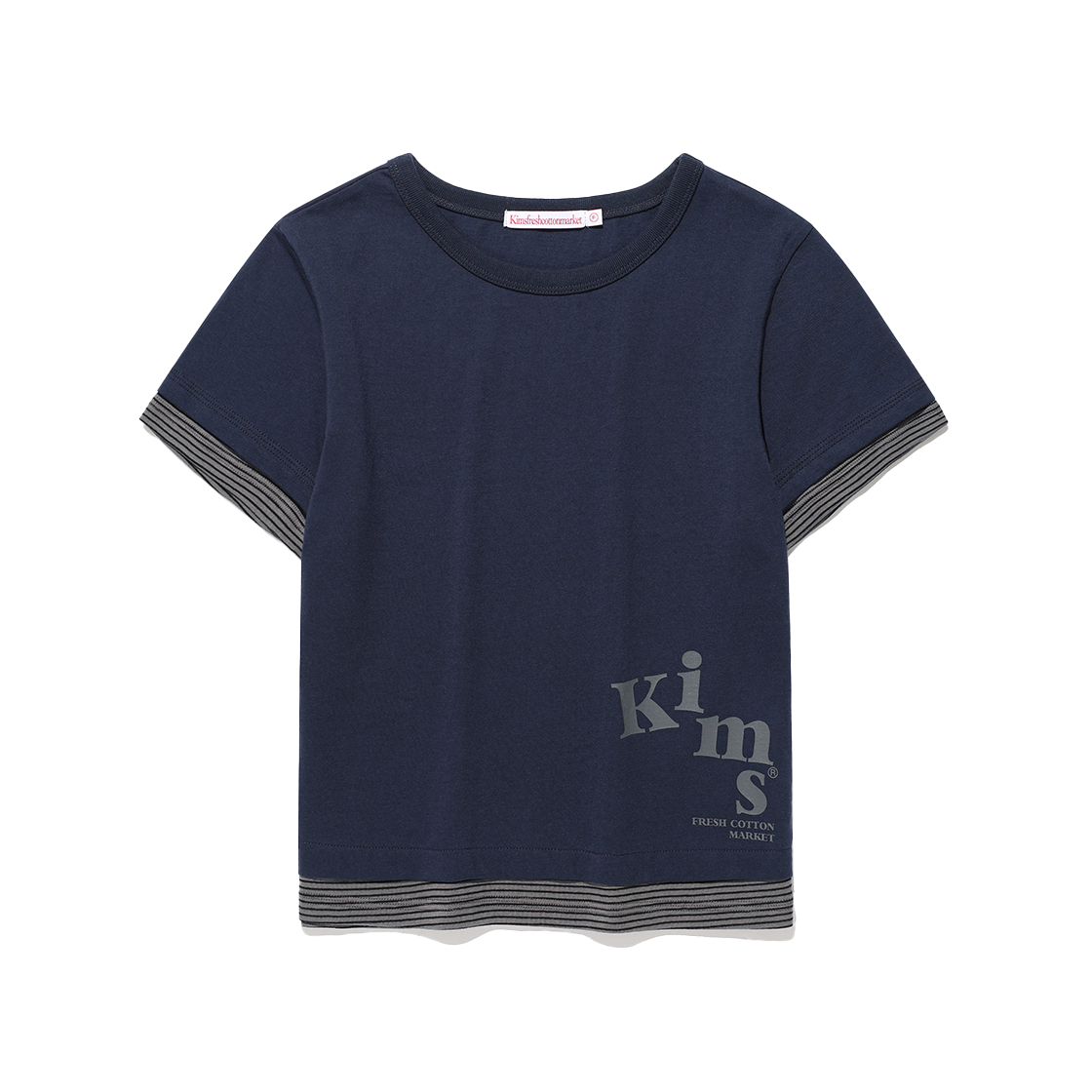 KIB6MFT520ANV Kims Fresh Cotton Market Muse Stripe Layered Tee Navy