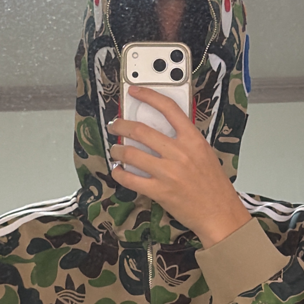 Adidas x BAPE Shark Track Hoodie Jacket Crew Green - KR Sizing 착용 스타일