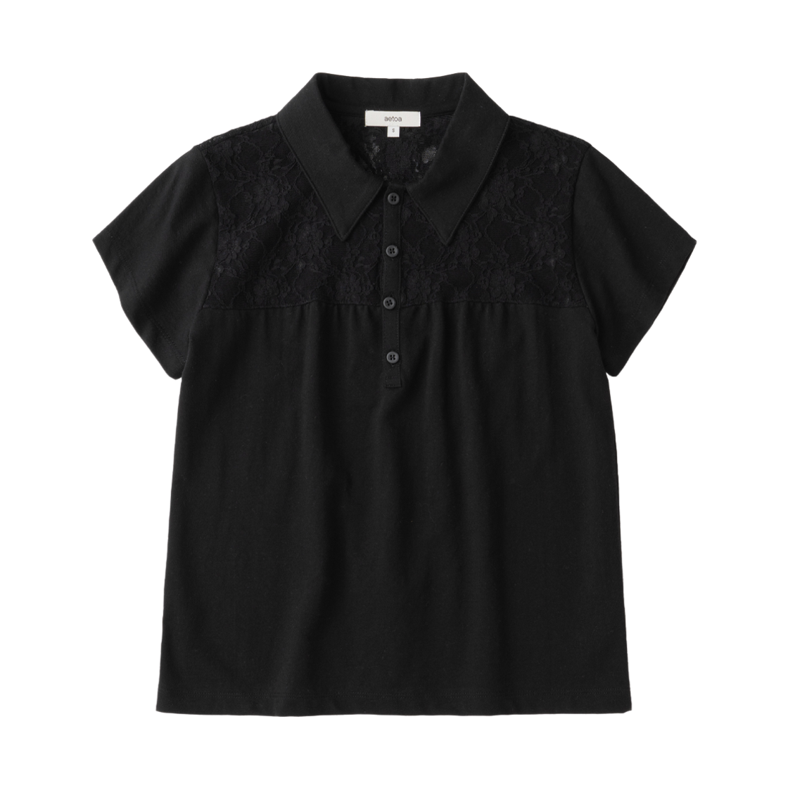 에토아 레이스 패널 피케 폴로 블랙(aetoa Lace Panel Pique Polo Black)