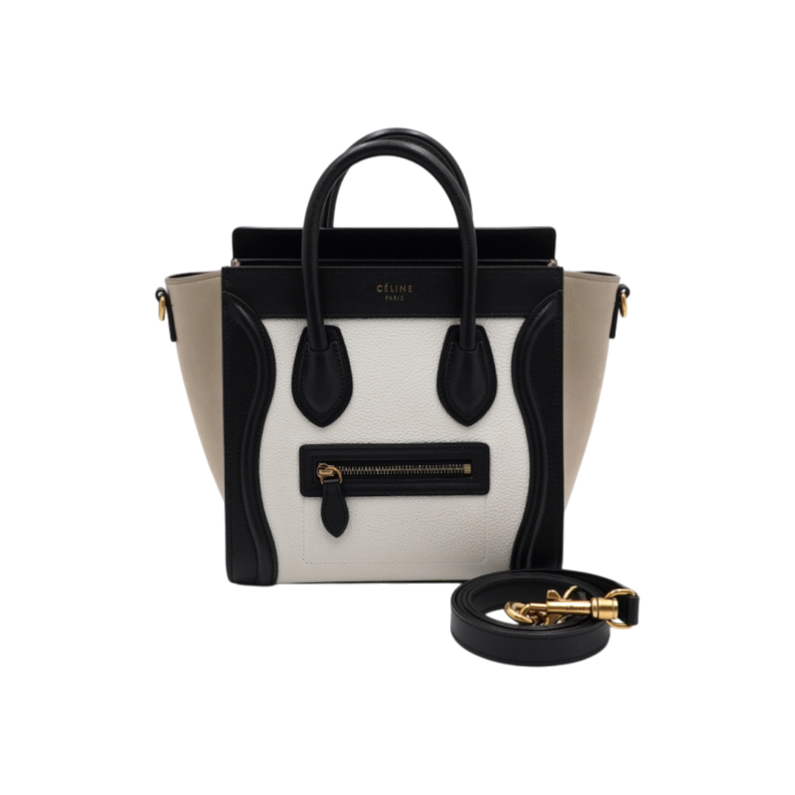 IT8WA3JDV7O8 Celine 189243 Nano Luggage Tote Bag in Black & Beige