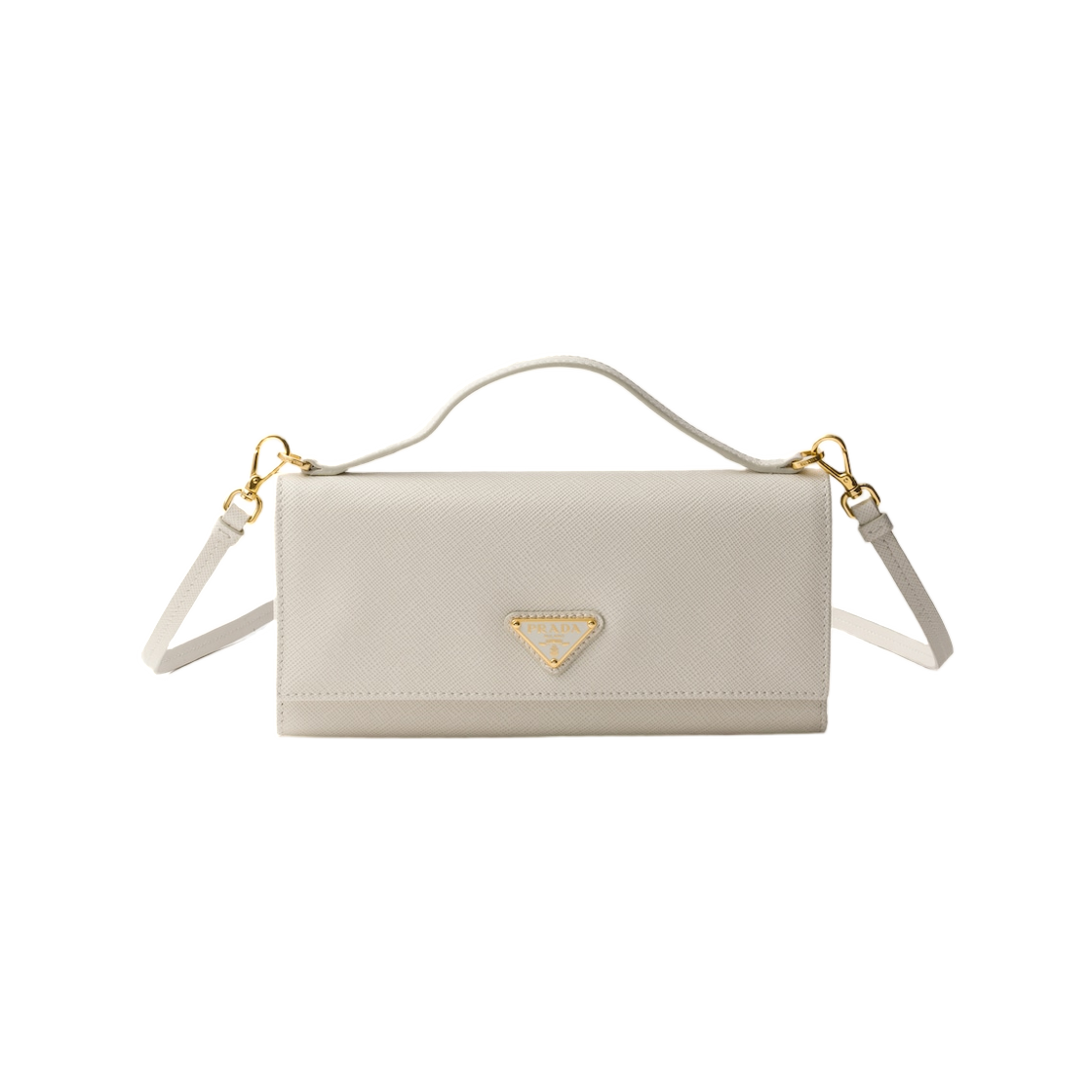 1MT042-QHH-F0K74 Prada Saffiano Leather Wallet with Shoulder Strap Chalk White