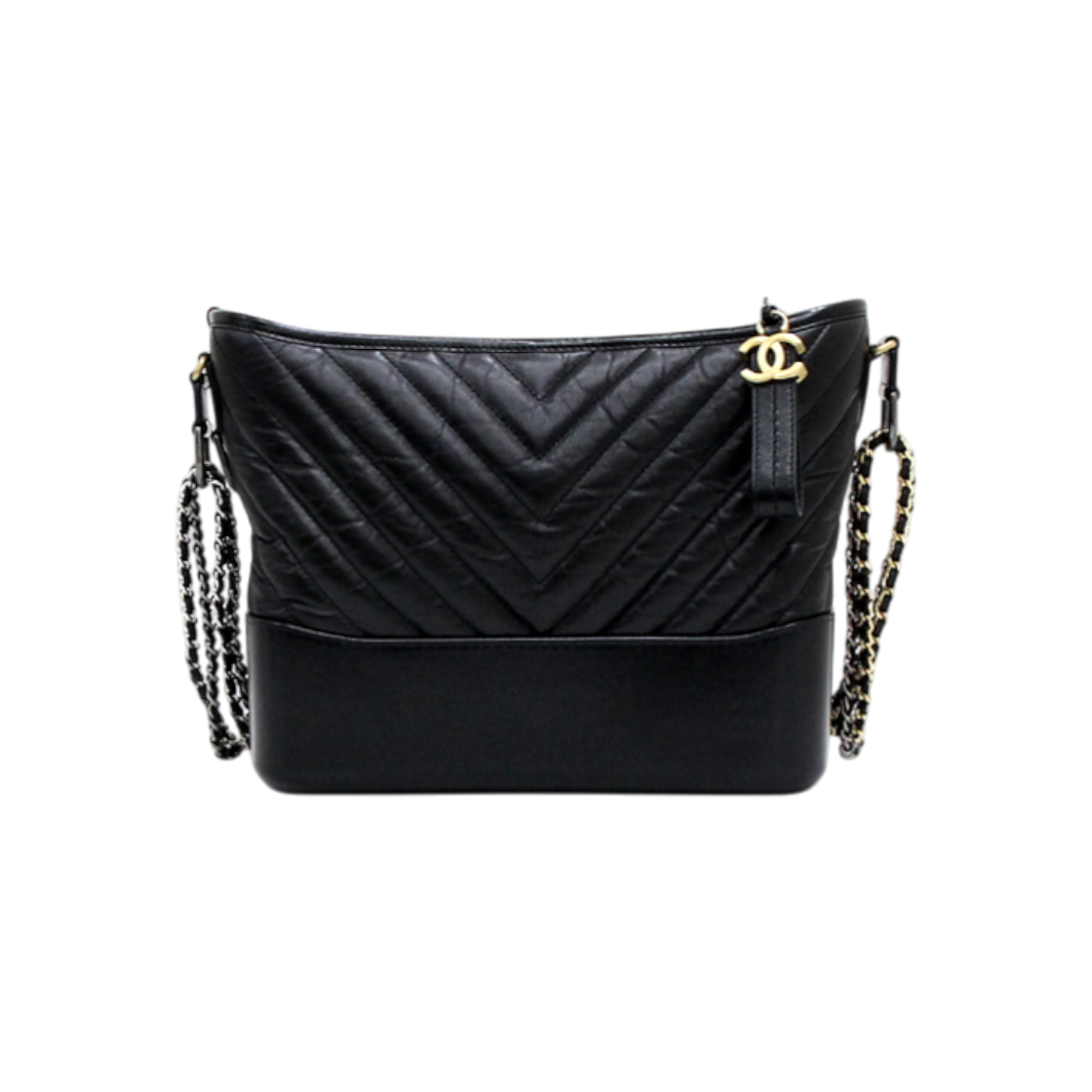 ITNTBSIBG2BM Chanel Black Gabrielle Chevron Medium Hobo Shoulder Bag