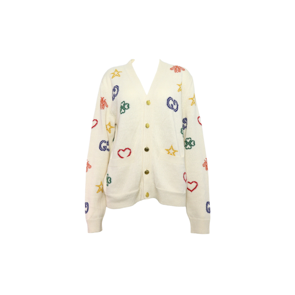 ITKUHTHFB8Q5 Gucci Ivory Linen-Cotton Blend Symbol Jacquard Cardigan