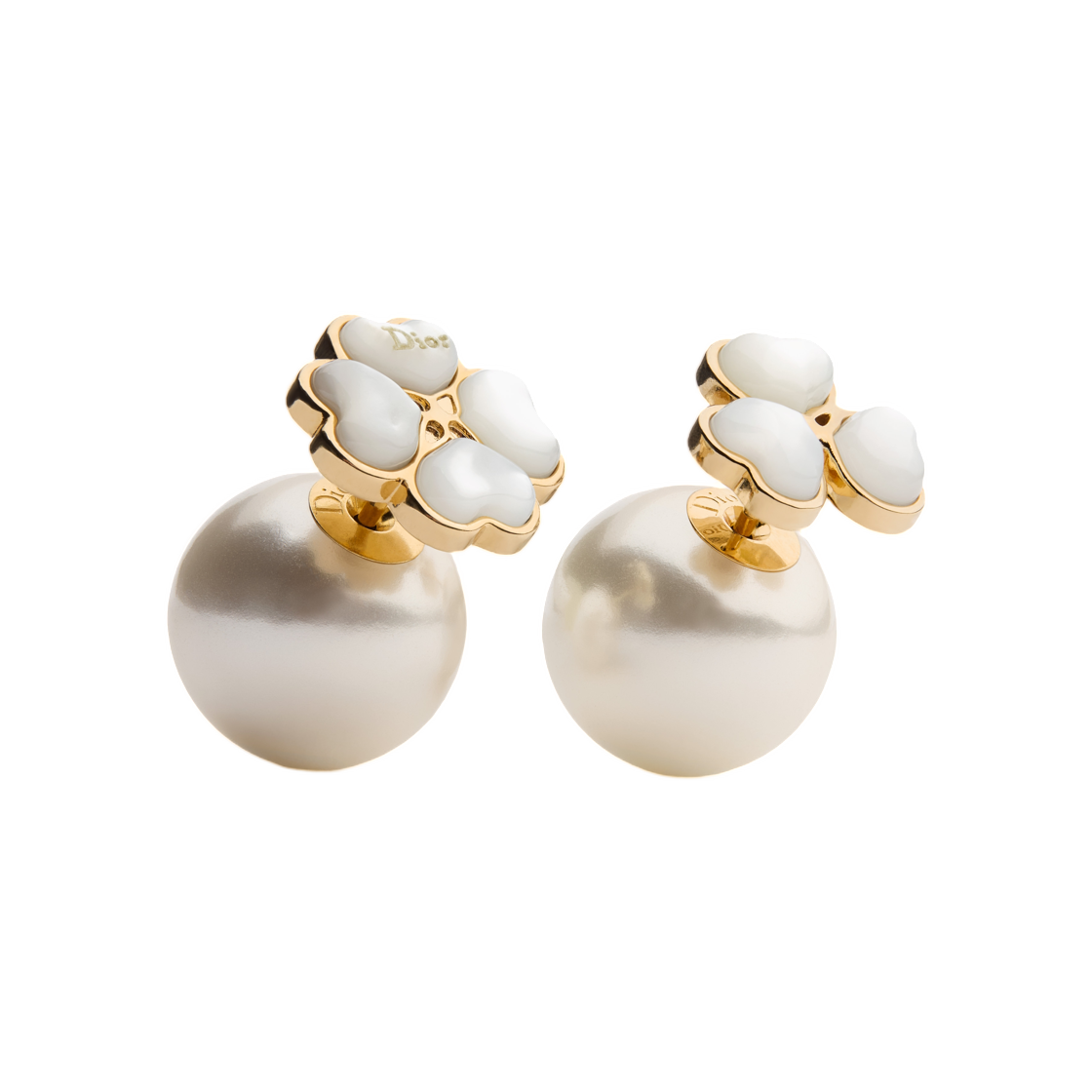 (W) 디올 트리발 이어링 골드 피니쉬 메탈 레진 펄 앤 마더 오브 펄 화이트((W) Dior Tribales Earrings Gold Finish Metal With Resin Pearls And Mother Of Pearl White) - 1