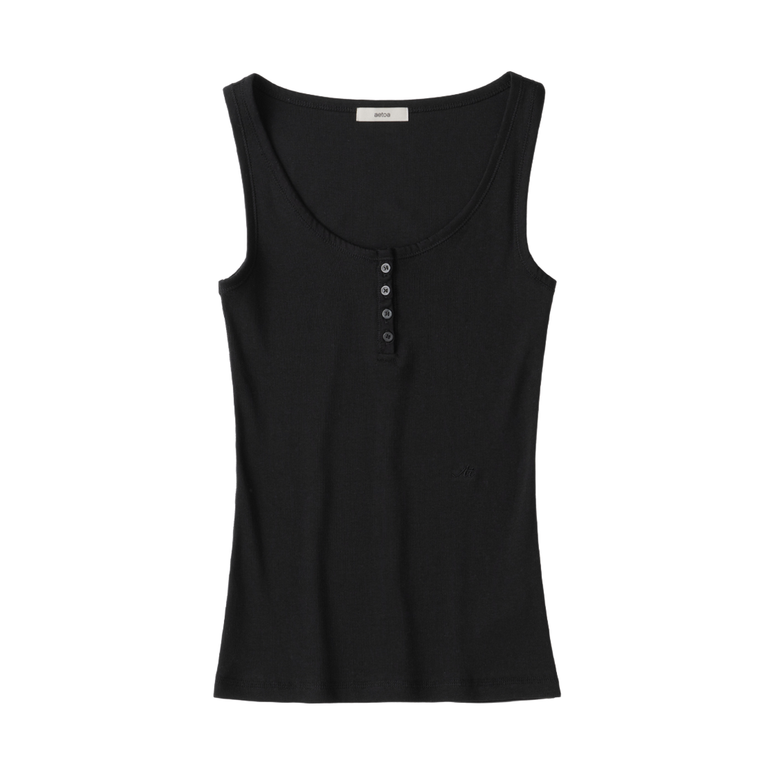 에토아 헨리넥 골지 슬리브리스 탑 블랙(aetoa Henley Neck Ribbed Sleeveless Top Black)