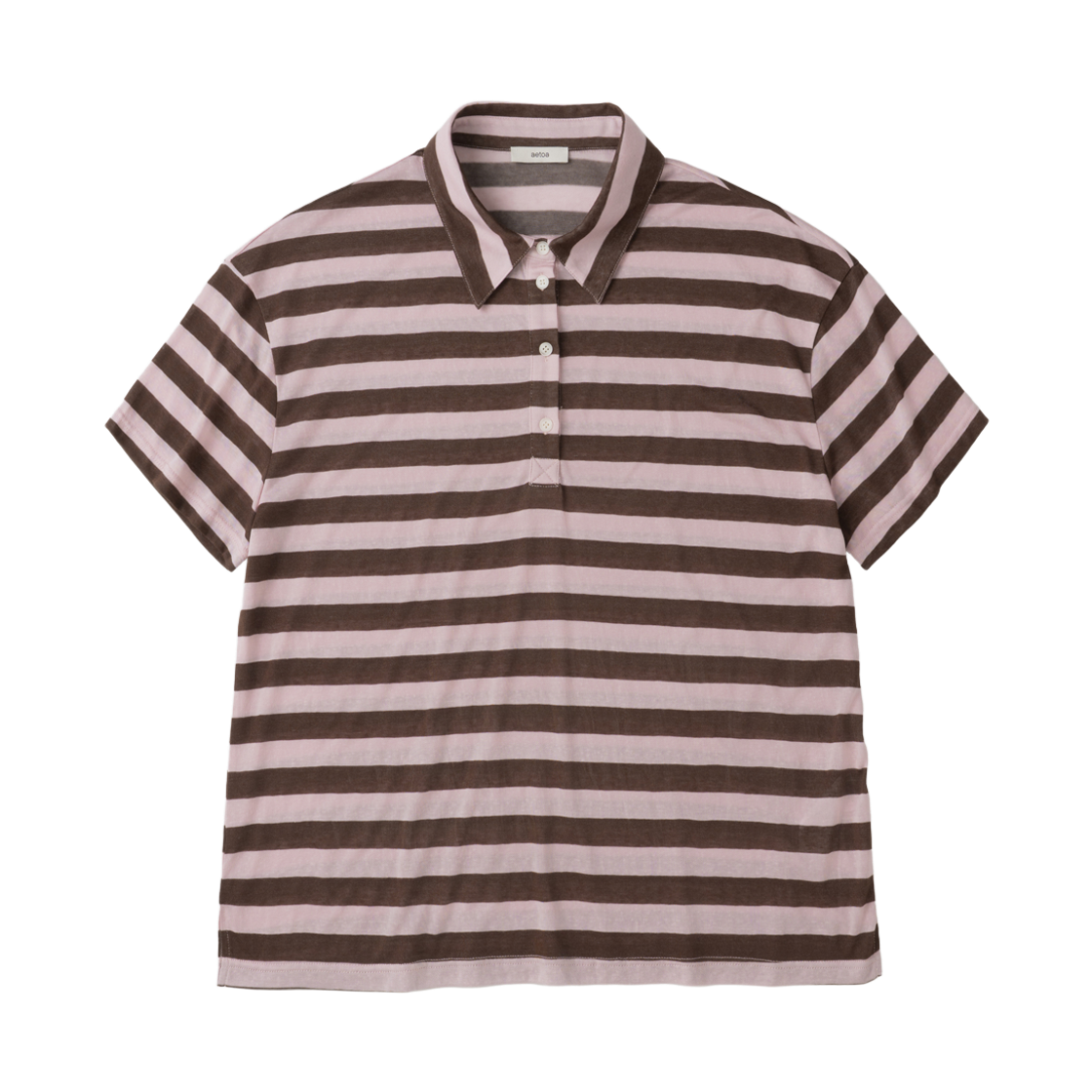 에토아 시어 스트라이프 폴로 티셔츠 핑크(aetoa Sheer Stripe Polo T-Shirt Pink)
