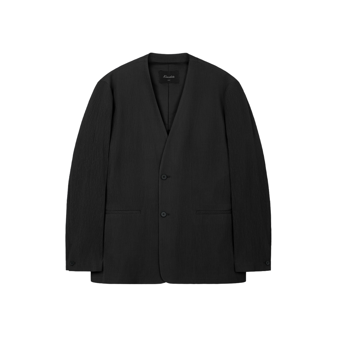 티엔지티 키노시타 시어서커 노카라 자켓 블랙(TNGT Kinoshita Seersucker Collarless Jacket Black)