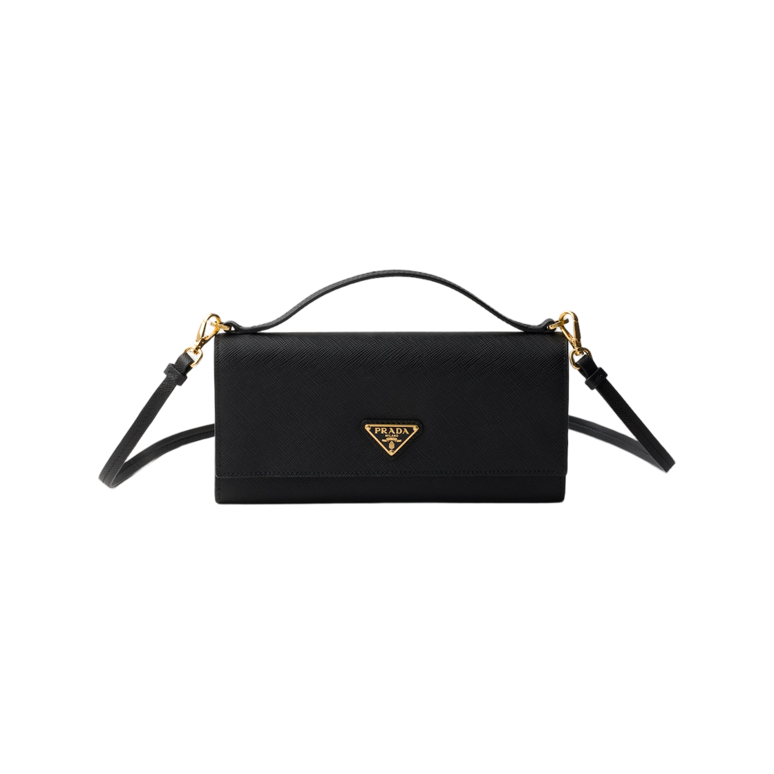1MT042-QHH-F0002 Prada Saffiano Leather Wallet with Shoulder Strap Black