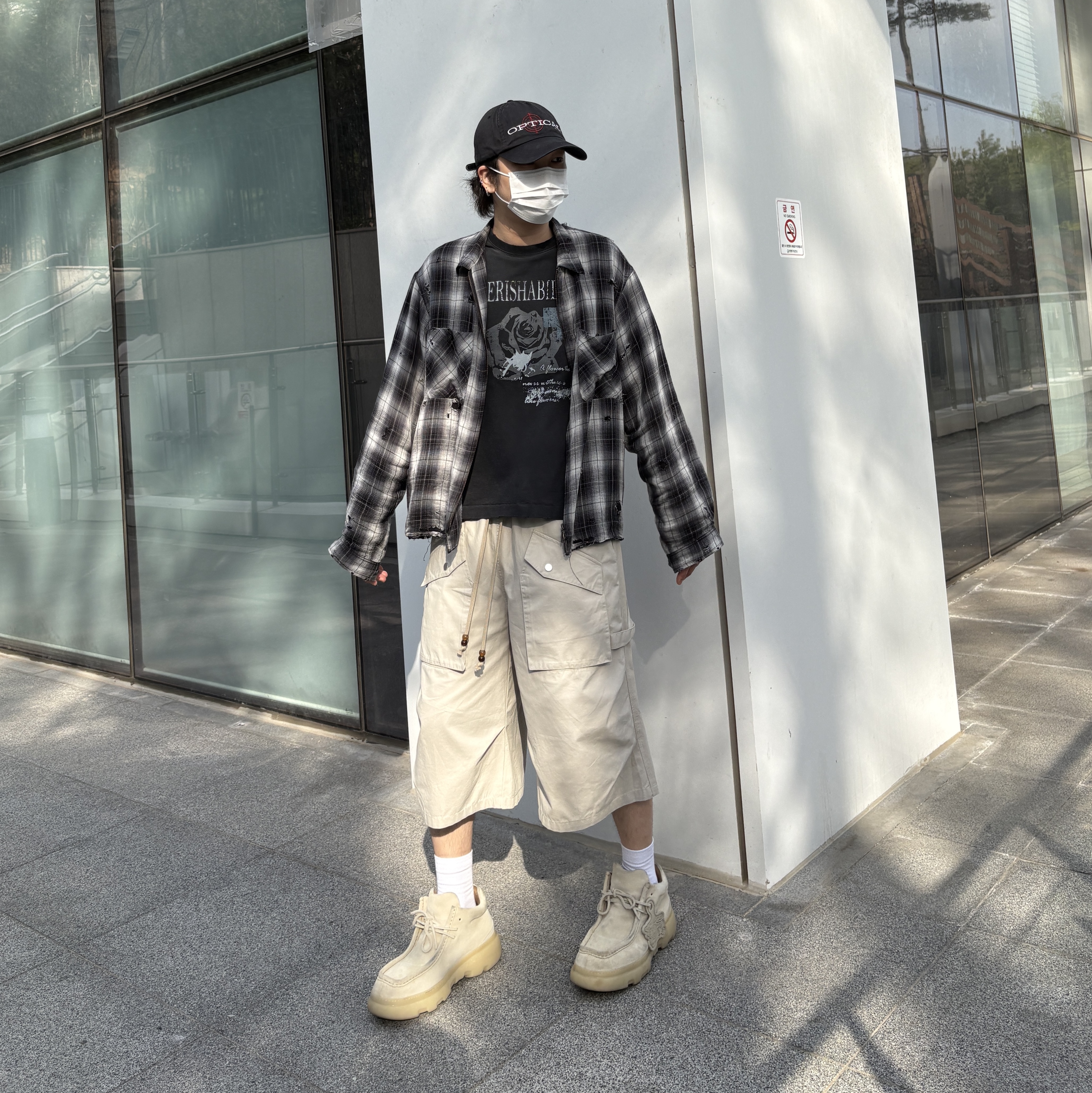 Flavorism VTG Washed Bermuda Pants Washed Beige, Flavorism VTG Washed Bermuda Pants Washed Black 착용 스타일 - 2