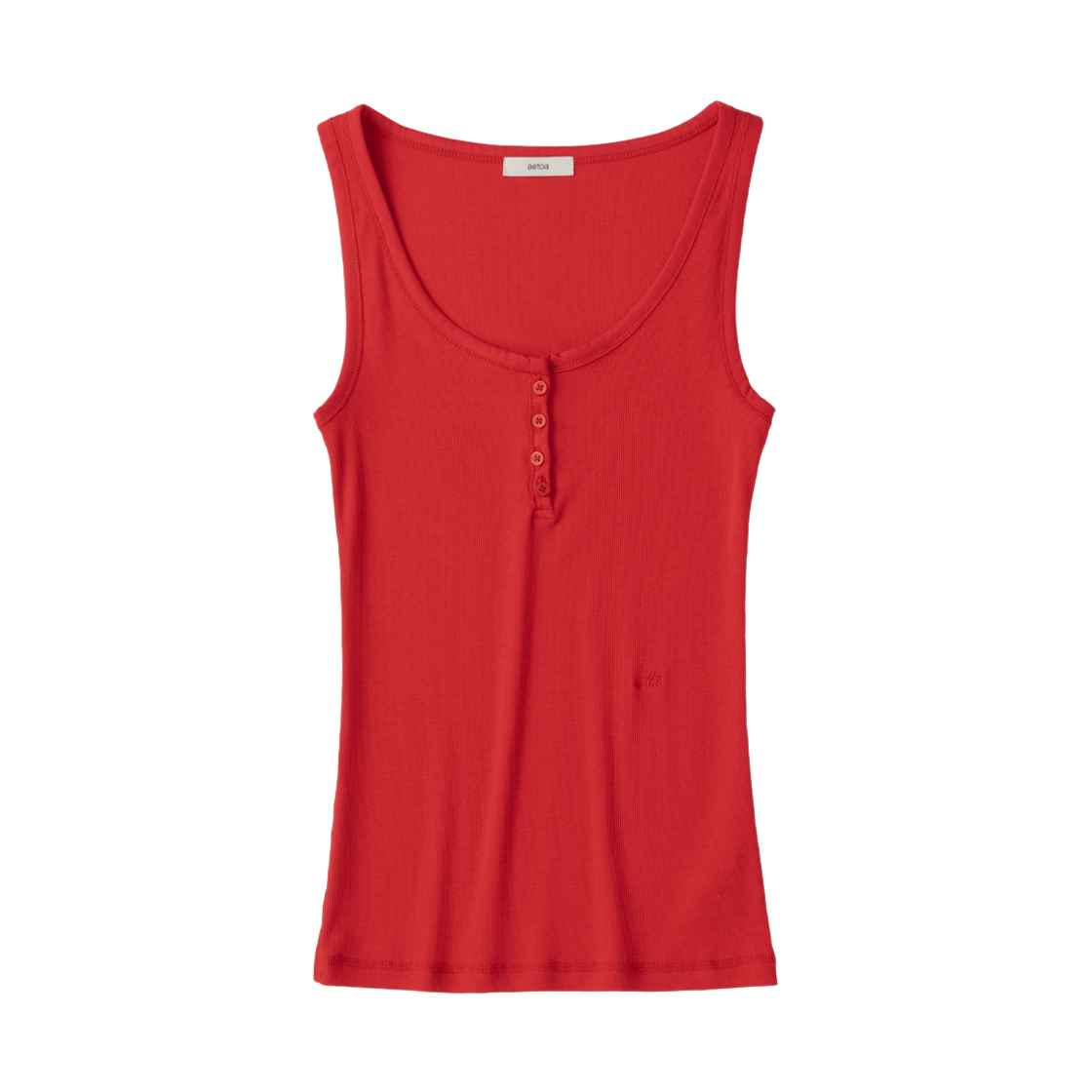에토아 헨리넥 골지 슬리브리스 탑 레드(aetoa Henley Neck Ribbed Sleeveless Top Red)