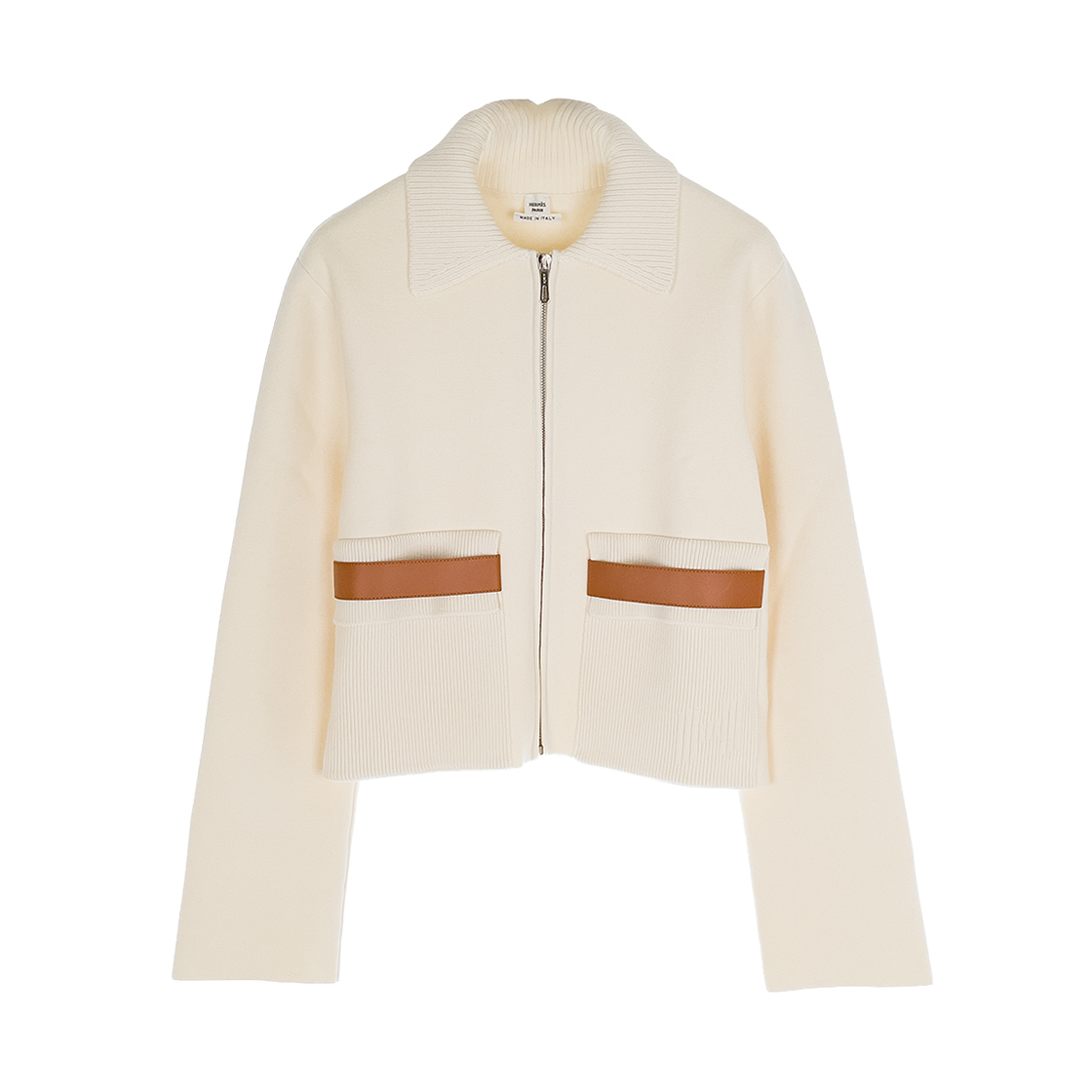 ITU39P5TKWVB Hermes 26SS Compact Knit Pocket Jacket Blanc Natturel (6HA0338)