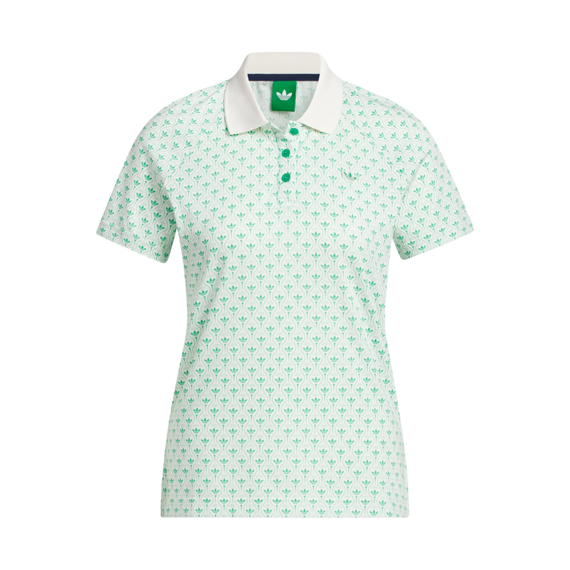 KQ9700 (W) Adidas Originals All Over Trefoil Polo Shirt Court Green Chalk White - KR Sizing