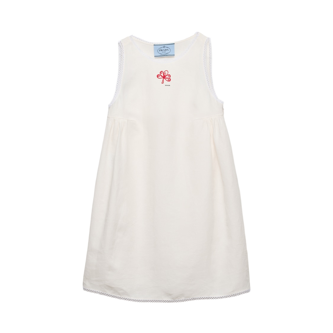 (W) 프라다 자수 슬럽 캔버스 미니 드레스 화이트((W) Prada Embroidered Slubbed Canvas Mini-Dress White)