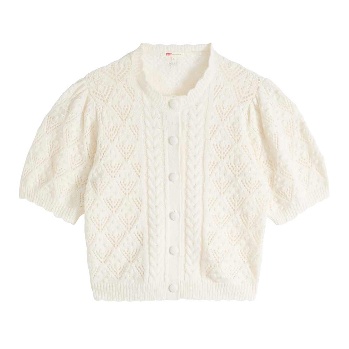 리바이스 폴린 포인텔 숏슬리브 가디건 뉴트럴(Levi's Pauline Pointelle Short Sleeve Cardigan Neutral)