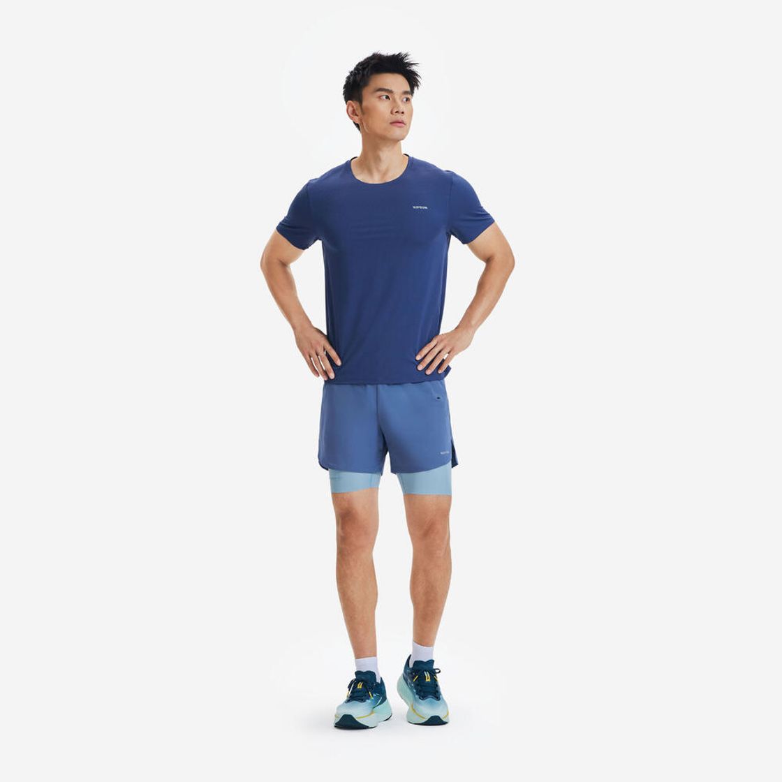 데카트론 남성 5인치 러닝 투인원 쇼츠 런 500 스톰 블루(DECATHLON Men's 5" Running 2-in-1 Shorts Run 500 Storm Blue) - 5