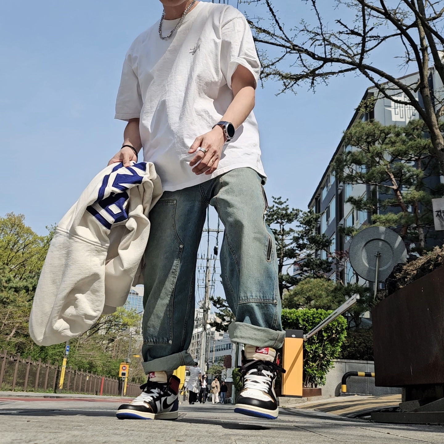 Jordan 1 x Fragment x Union LA Black and Varsity Red, Diesel Dx1509 Stainless Steel Chain Necklace Silver 착용 스타일 - 4