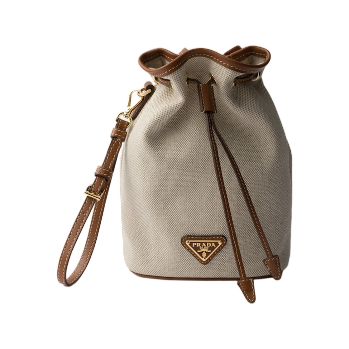 1NS069-2DBX-F0A5T Prada Canvas and Leather Pouch Beige Cognac