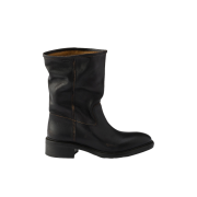 (W) Prada Vintage-Effect Leather Boots Black