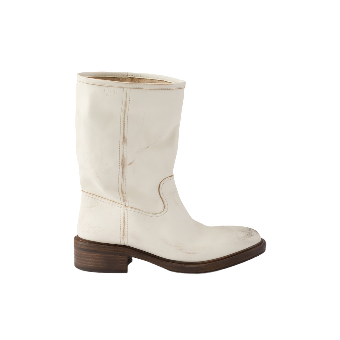 (W) 프라다 빈티지 이펙트 레더 부츠 초크 화이트((W) Prada Vintage-Effect Leather Boots Chalk White) - 1