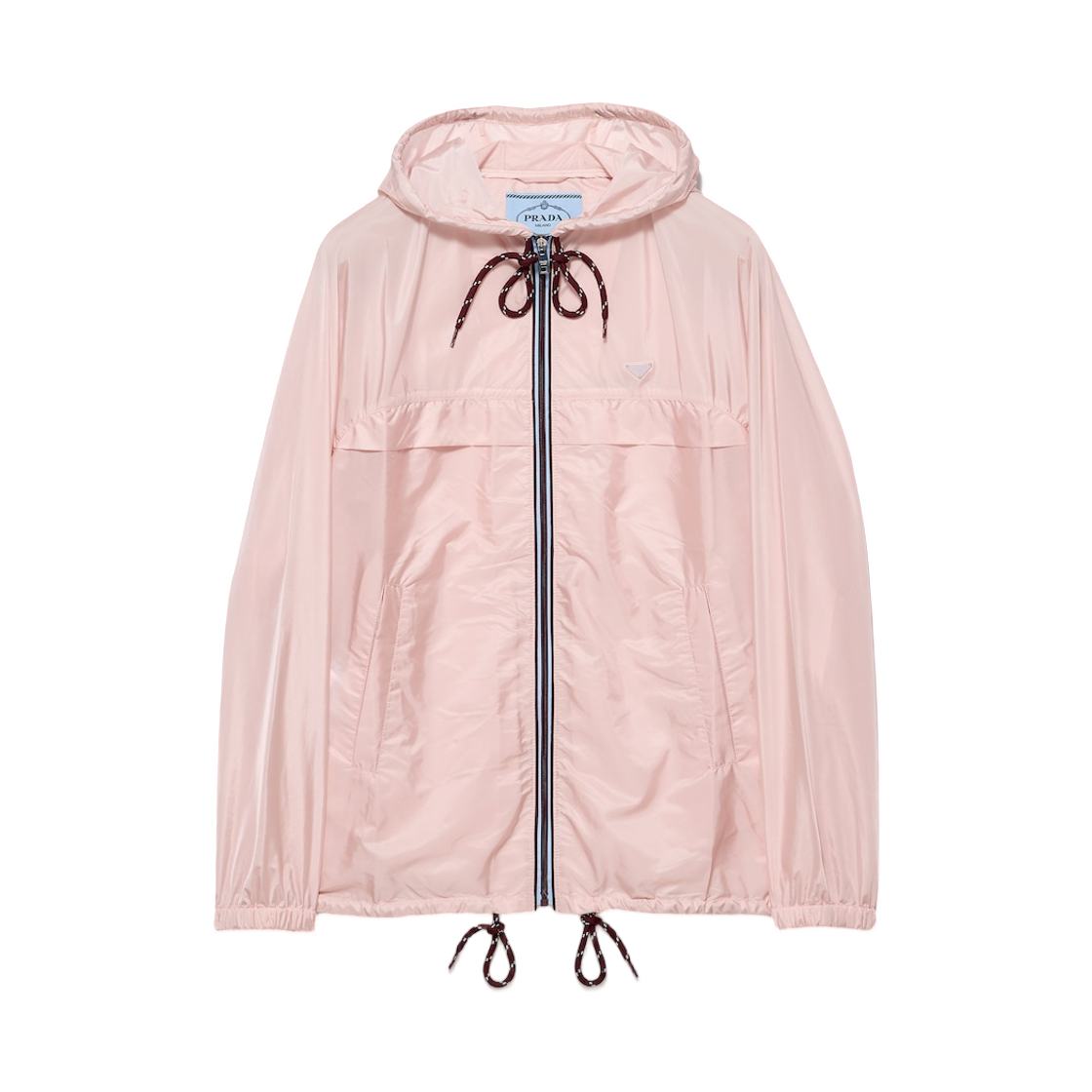 (W) 프라다 라이트웨이트 리나일론 후드 레인코트 앨러배스터 핑크((W) Prada Lightweight Re-Nylon Hooded Raincoat Alabaster Pink)