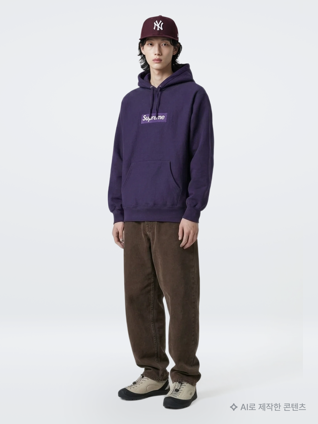 Supreme Box Logo Hooded Sweatshirt Dark Purple - 23FW, Stussy Washed Canvas Big OL' Jean Brown 착용 스타일 - 2