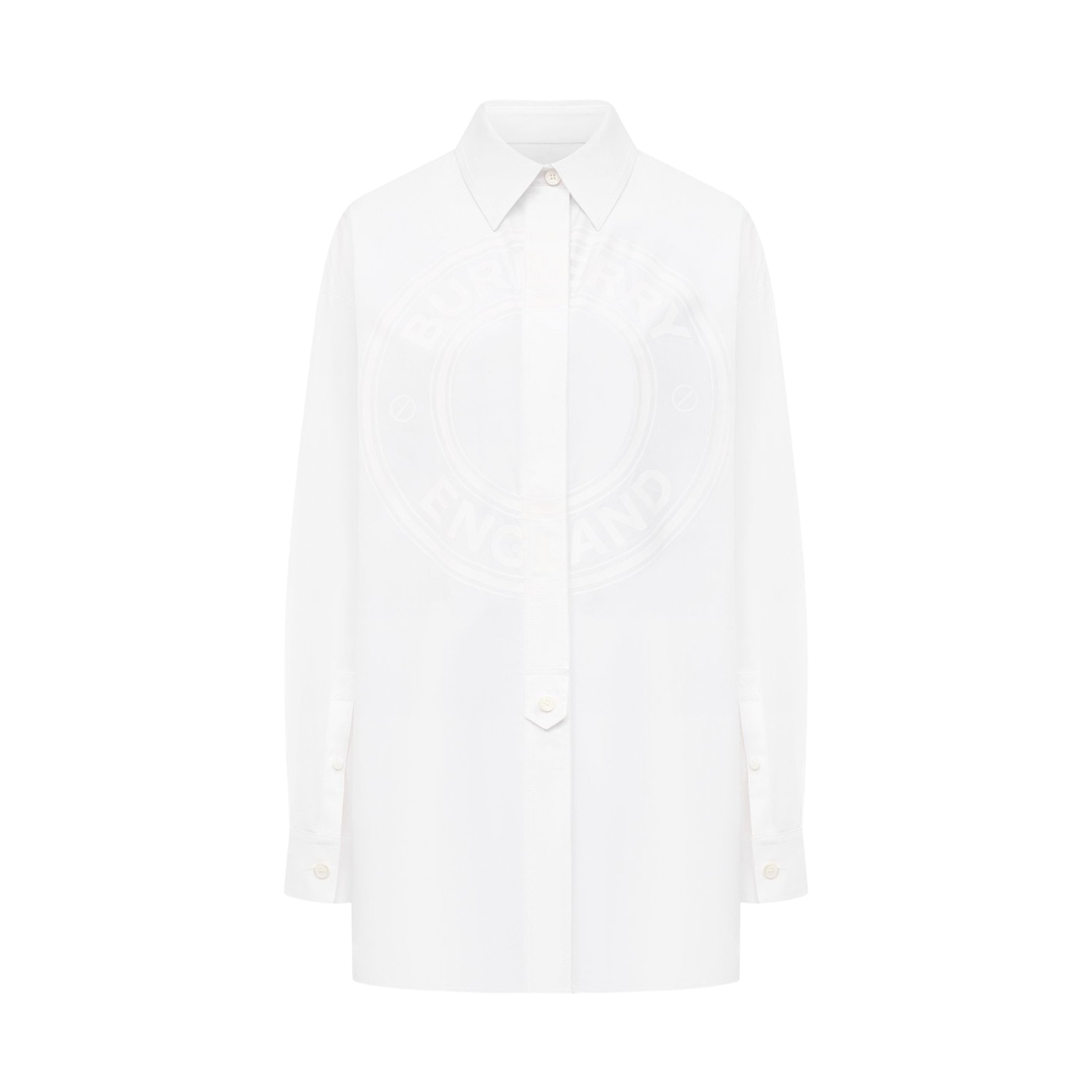 8043169 (W) Burberry Logo Print Long Sleeve Button Down Shirt Optic White