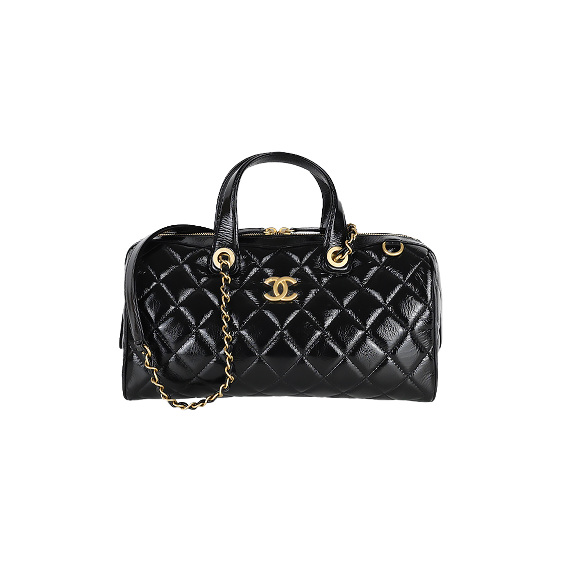 ITQ4FJ5TEMGT Chanel 25A Patent Crumpled Bowling Bag Large 94305