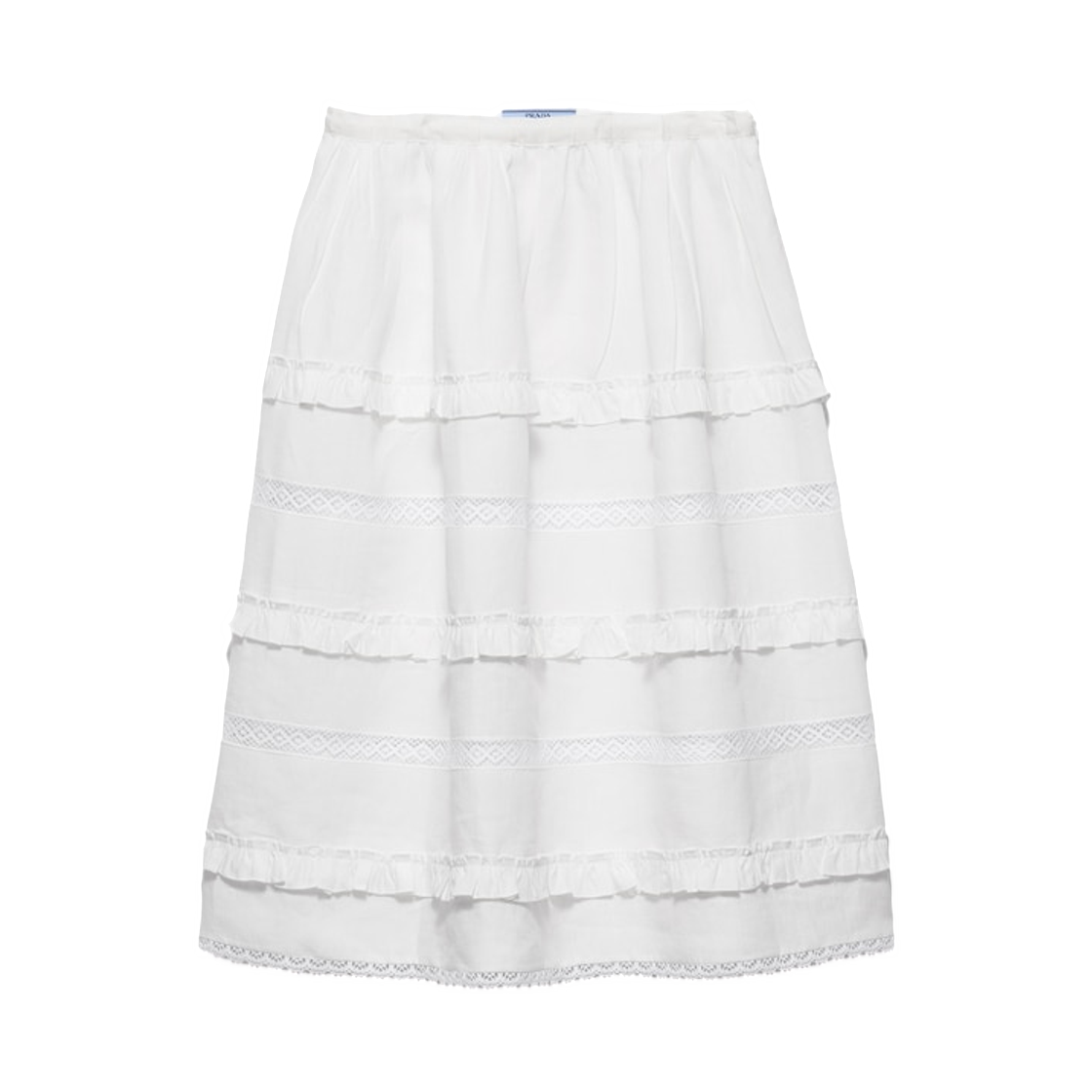 P181IR-192T-F0009 (W) Prada Embroidered Linen Skirt White