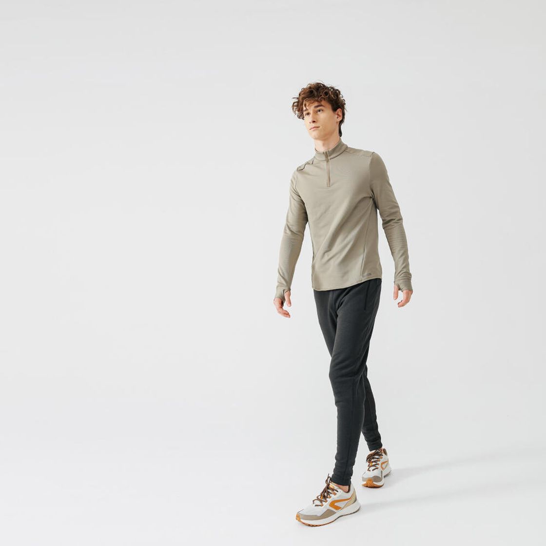 데카트론 남성 하프집 러닝 긴팔 티 런 웜 100 애쉬 베이지(DECATHLON Men's Half-Zip Running Long-Sleeved T-Shirt Run Warm 100 Ash Beige) - 4