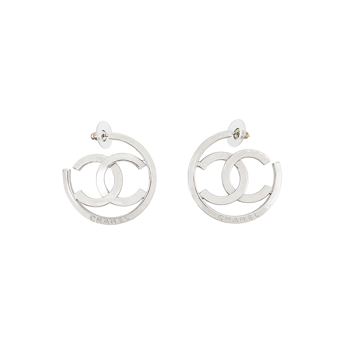 샤넬 CC로고 후프 이어링 실버 6ET0657(Chanel CC Logo Silver Hoop Earrings) - 1