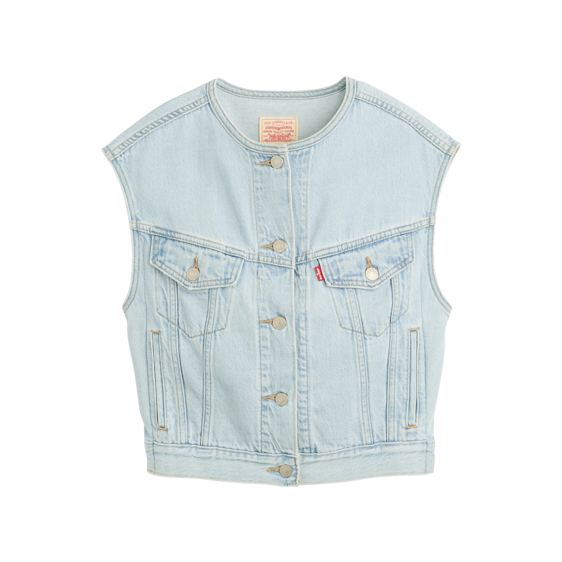 리바이스 카라리스 슈렁큰 90s 베스트 라이트 인디고(Levi's Collarless Shrunken '90s Trucker Vest Light Indigo)