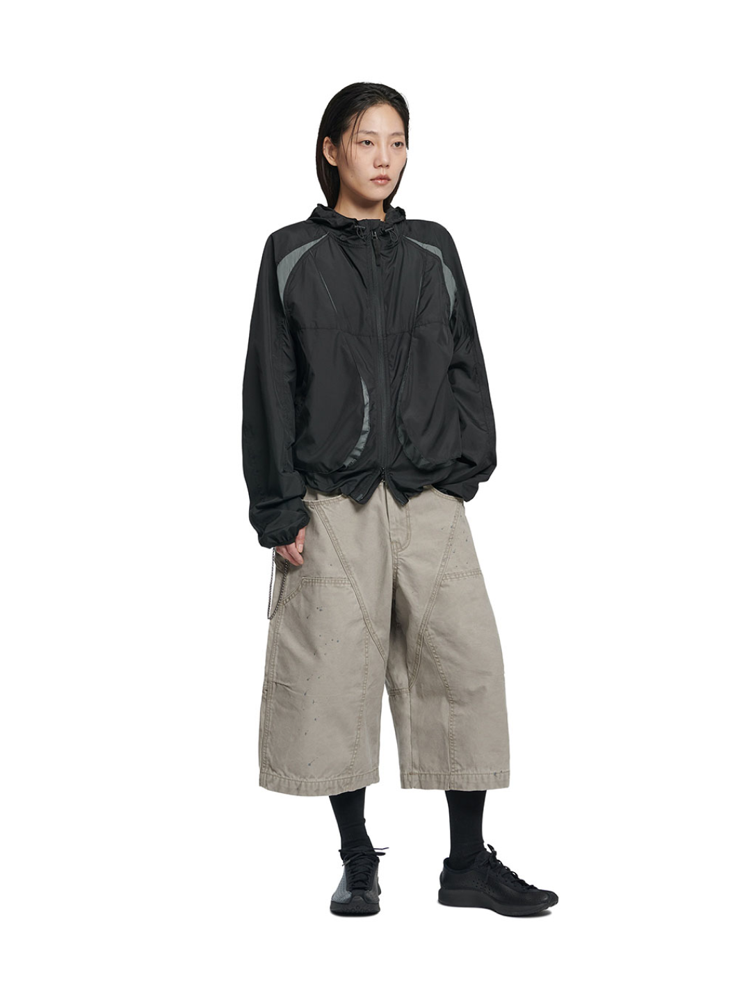 NOMANUAL W.B T-shirt Charcoal, (W) NOMANUAL Two Face Logo T-shirt Black 착용 스타일 - 4