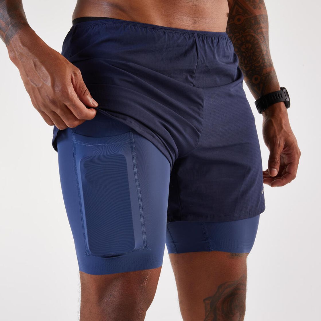 데카트론 남성 5인치 러닝 투인원 쇼츠 런 500 스틸 블루(DECATHLON Men's 5" Running 2-in-1 Shorts Run 500 Steel Blue) - 6