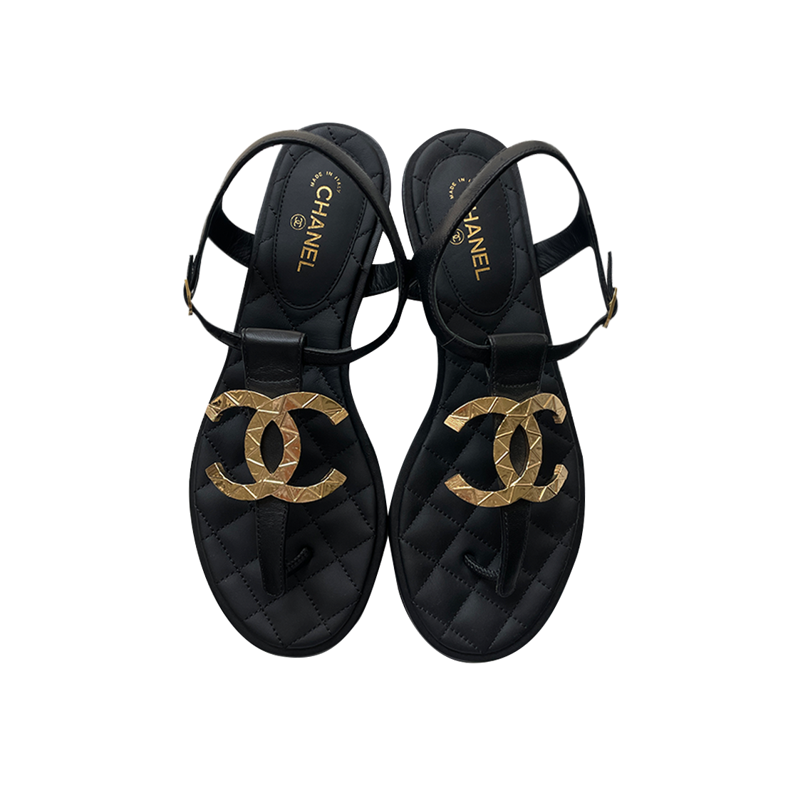 ITMV7KOM6KFG Chanel Big Logo Gold Sandals Black