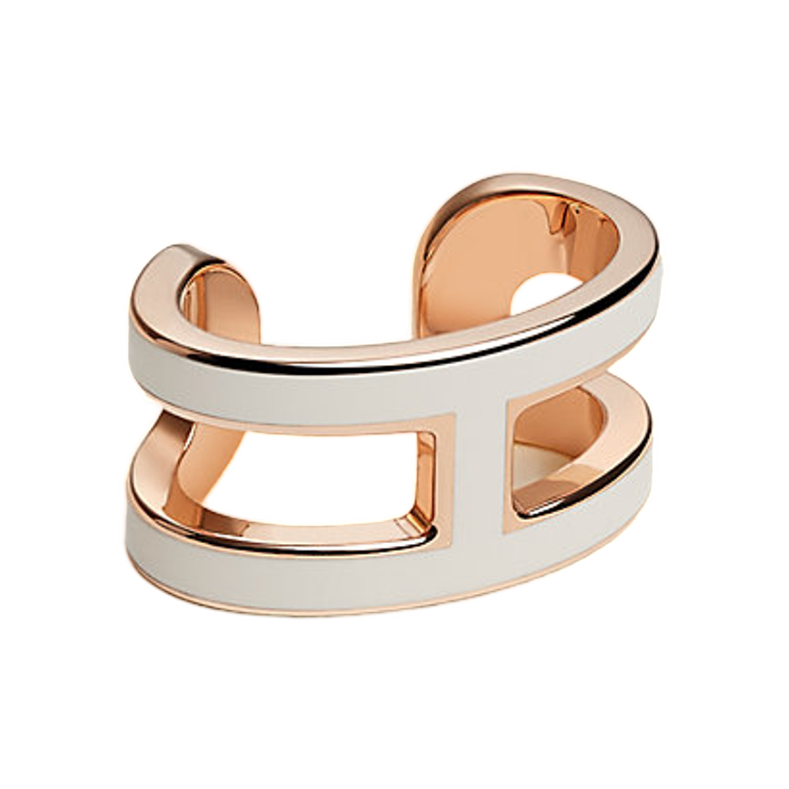H100094FO49 (W) Hermes Pop H Ear Cuff Lacquered Metal & Rose Gold Blanc