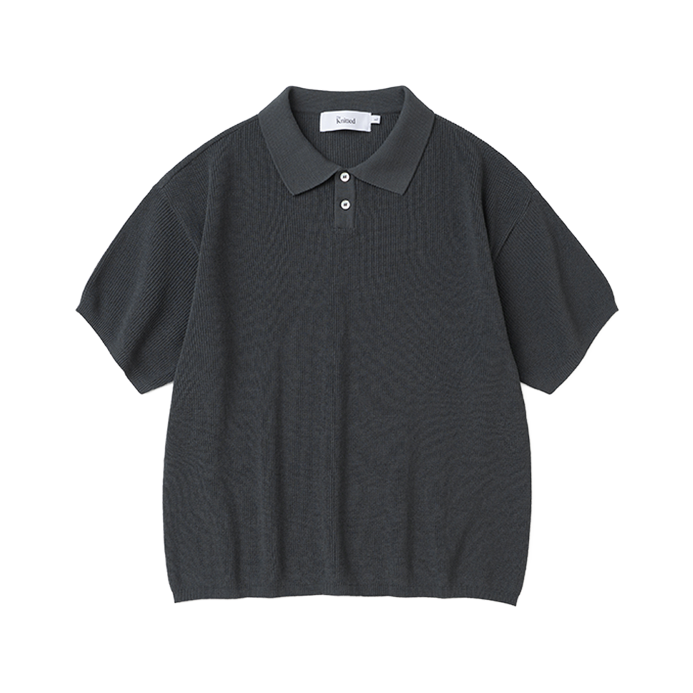 니티드 쿨에버 PK 크롭 반팔 니트티 차콜(Knitted Coolever Crop Half Knit T-shirt Charcoal)