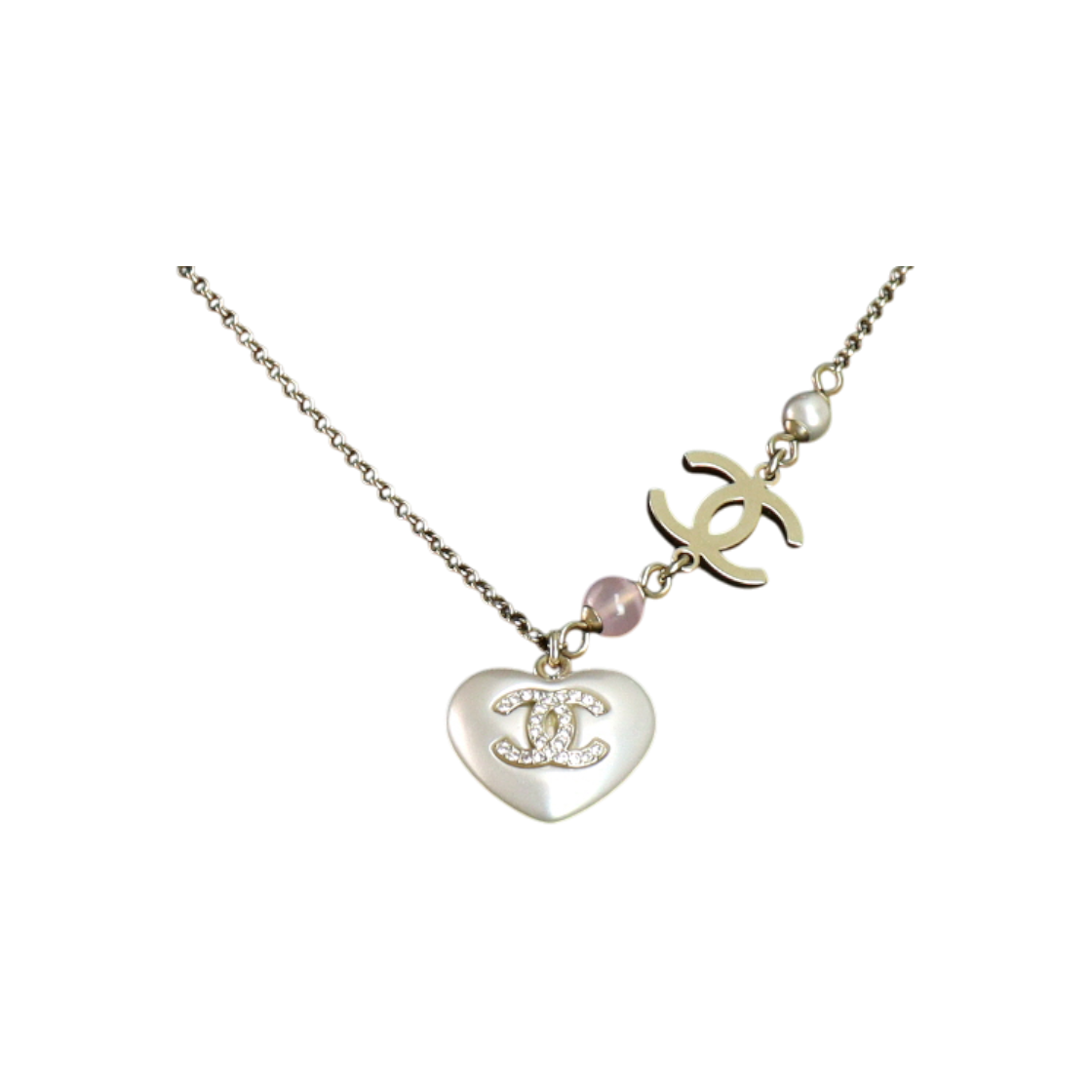 샤넬 AB7001 21시즌 크리스탈 하트 금장 CC 네크리스 목걸이aa62789(Chanel AB7001 21 Season Crystal Heart Gold CC Necklace) - 1