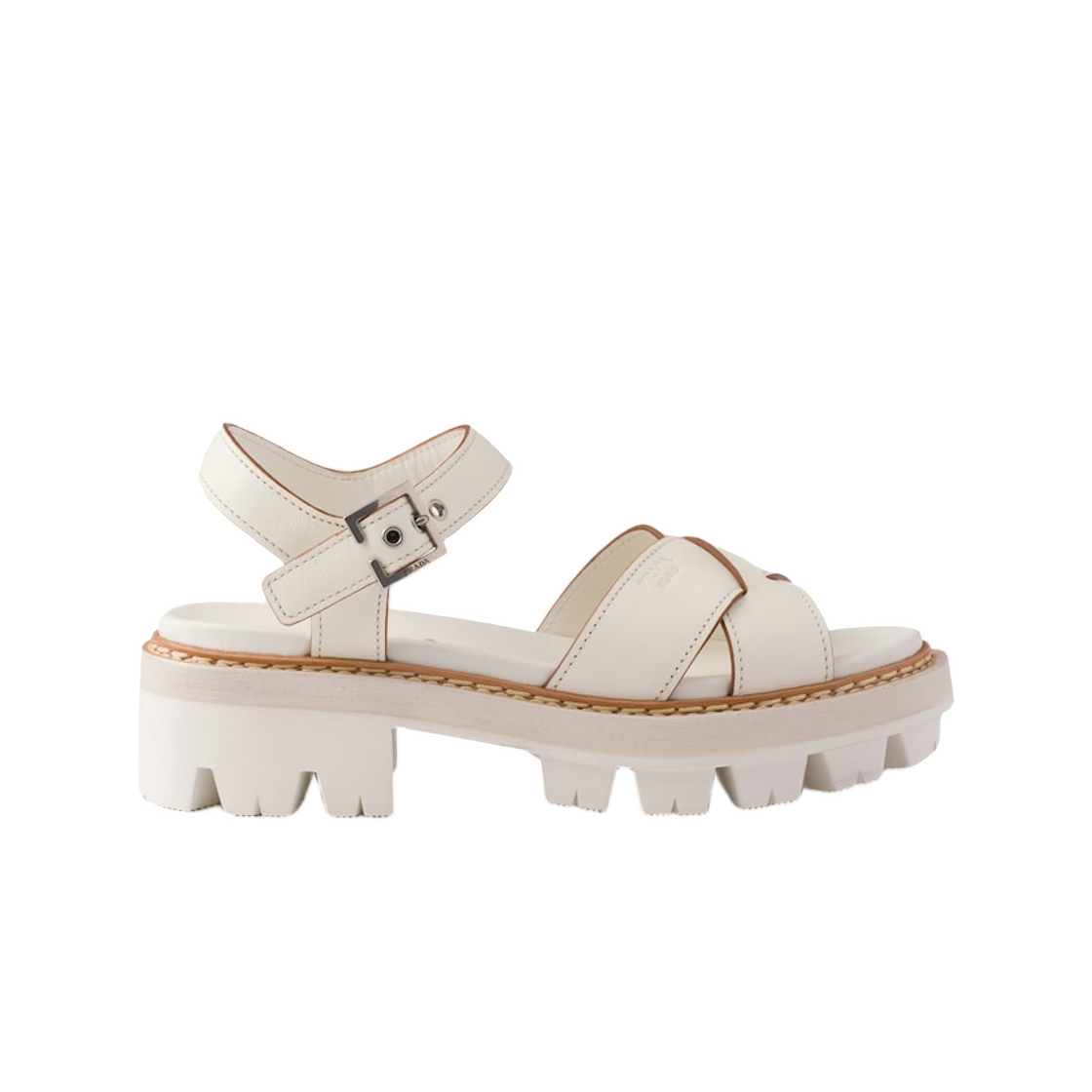 1X498O-070-F0K74 (W) Prada Leather Sandals Chalk White