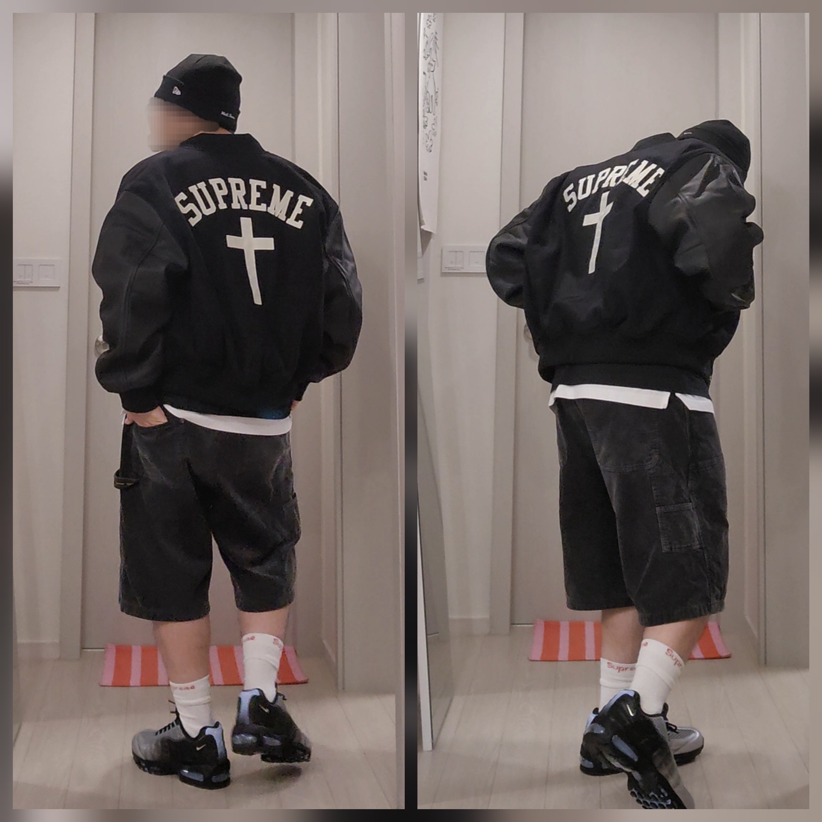 Supreme Cross Varsity Jacket Black - 26SS, Nike x Palace Air Max 95 Metallic Silver Aluminum 착용 스타일 - 1