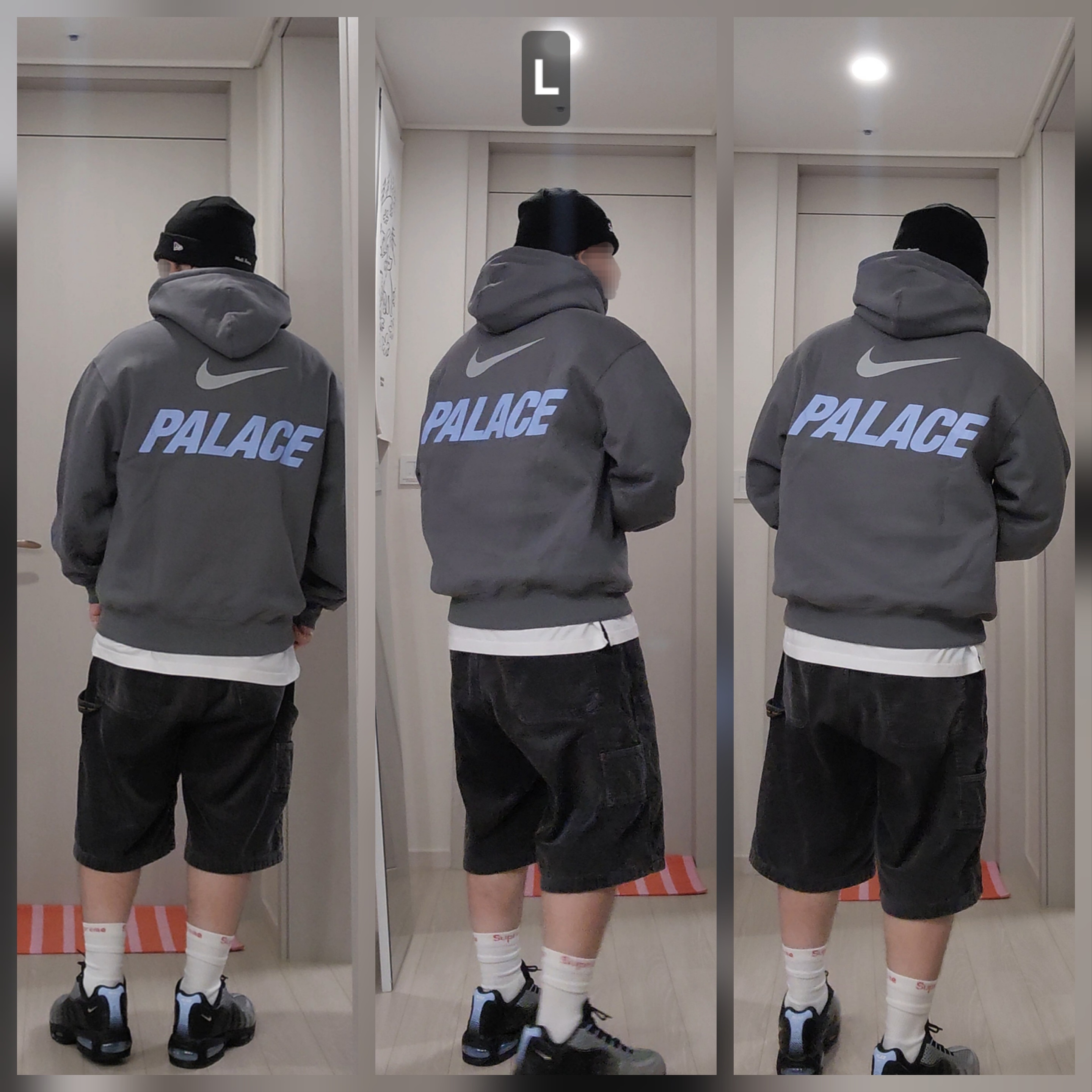 Palace x Nike Font Swoosh Hood Charcoal - 26SS, Nike x Palace Air Max 95 Metallic Silver Aluminum 착용 스타일