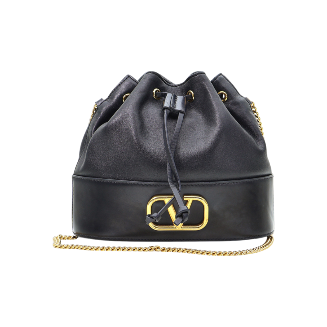 발렌티노 VW0P0T83HPF 블랙 레더 금장 로고 버킷 숄더백(Valentino Black Leather Gold Logo Bucket Shoulder Bag) - 1