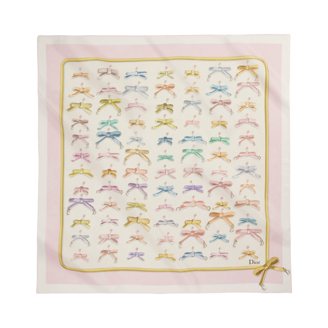 62TC090S6048-C419 (W) Dior Delicate Bow 90 Square Scarf Silk Twill Pink Multicolor