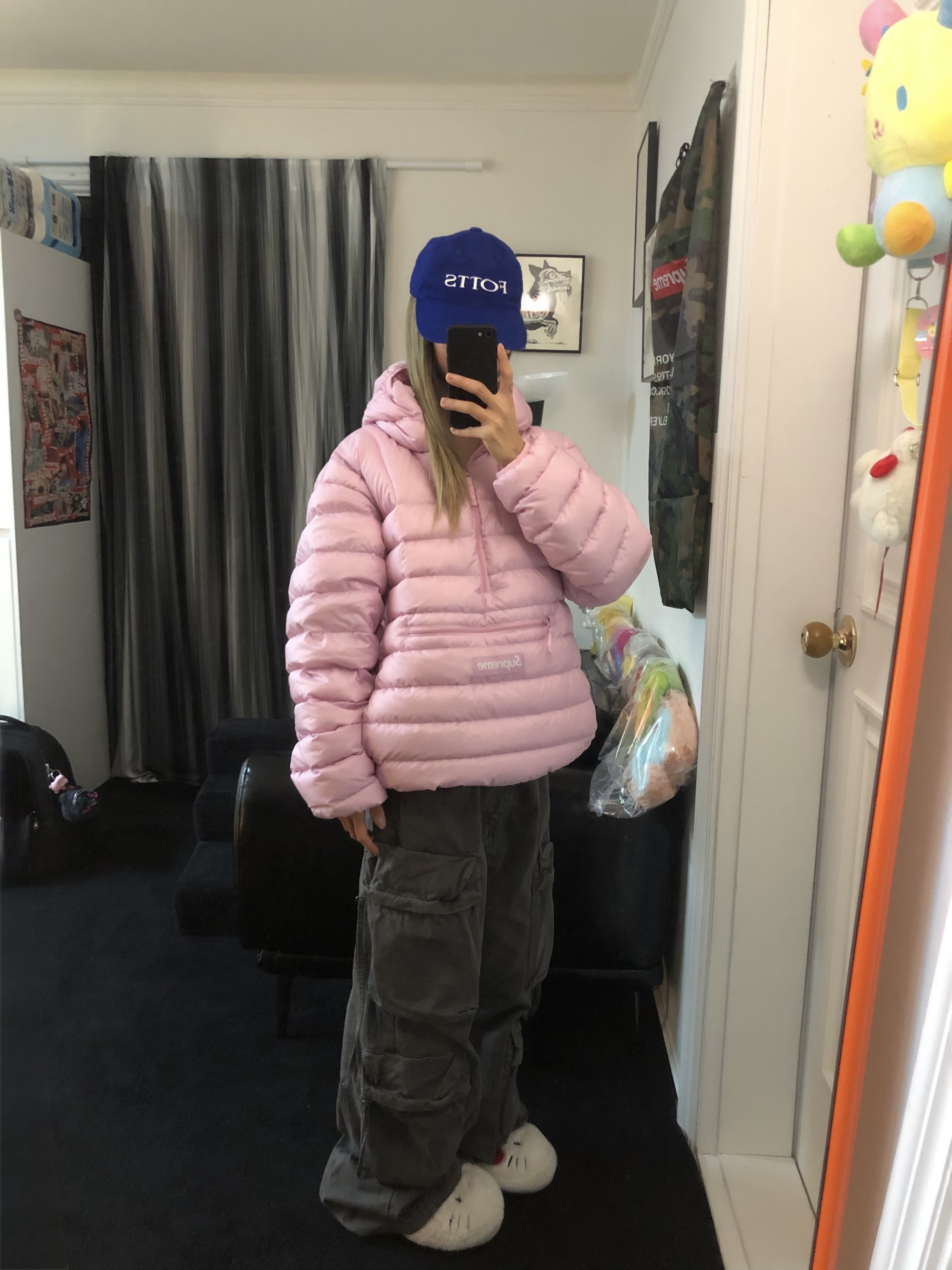Supreme Micro Down Half Zip Hooded Pullover Light Pink - 25FW 착용 스타일