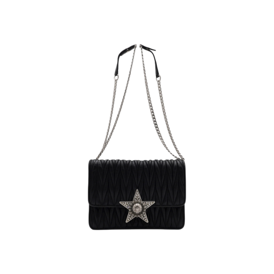 미우미우 블랙 마틀라세 나파 스타 은장체인 숄더백aa62139(Miu Miu Black Matelasse Nappa Star Silver Chain Shoulder Bag) - 1