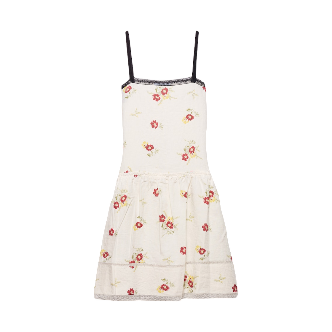 P3S37-1920-F0041 (W) Prada Embroidered Linen Mini-Dress with Floral Motif Ruby Red