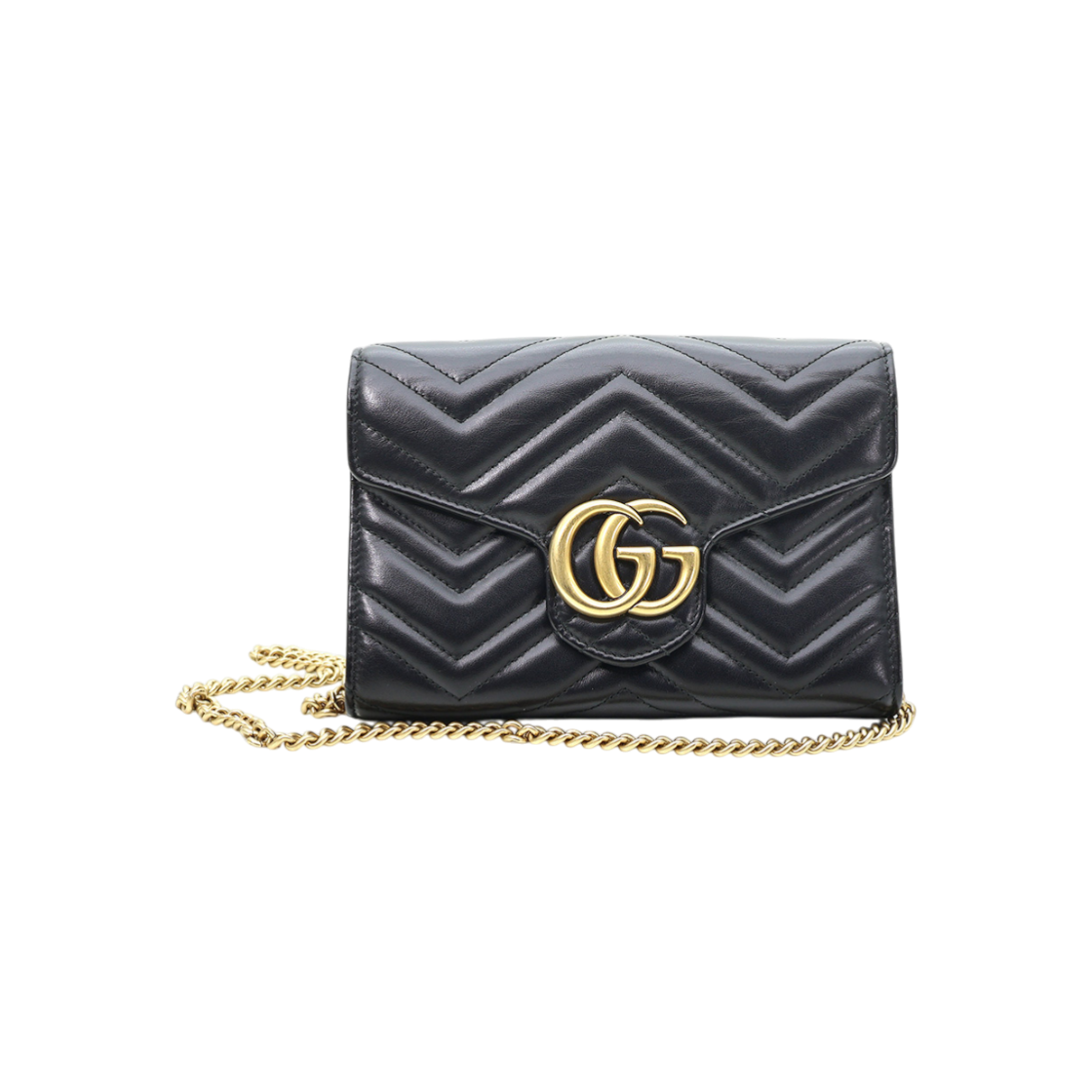 ITEWUL84NEWQ Gucci 474575 Black Matelasse GG Marmont Mini Chain Crossbody Bag