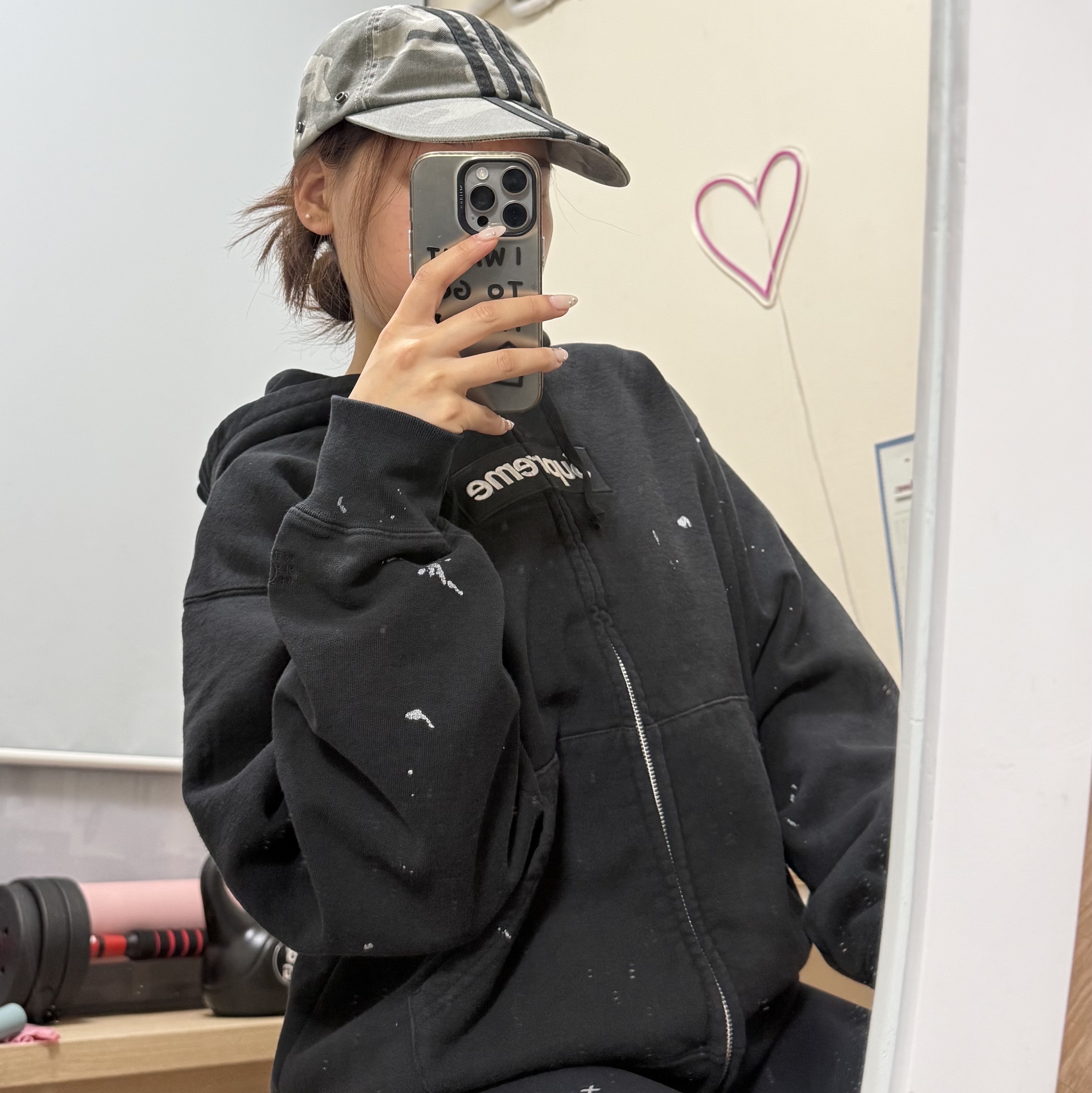 Supreme x MM6 Maison Margiela Box Logo Zip Up Hooded Sweatshirt Black - 26SS, Adidas x Thug Club Cap Black 착용 스타일